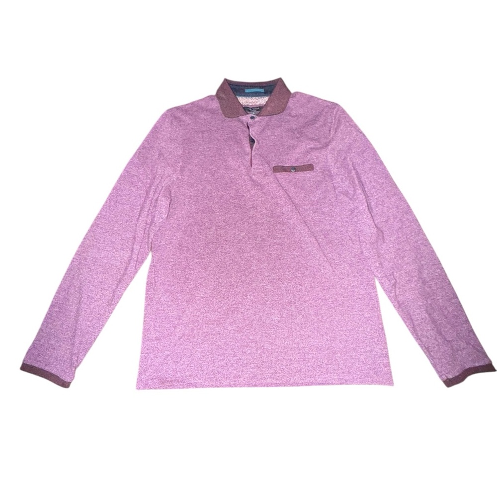 Ted Baker London Cotton Burgundy Long Sleeve Polo | Size 4